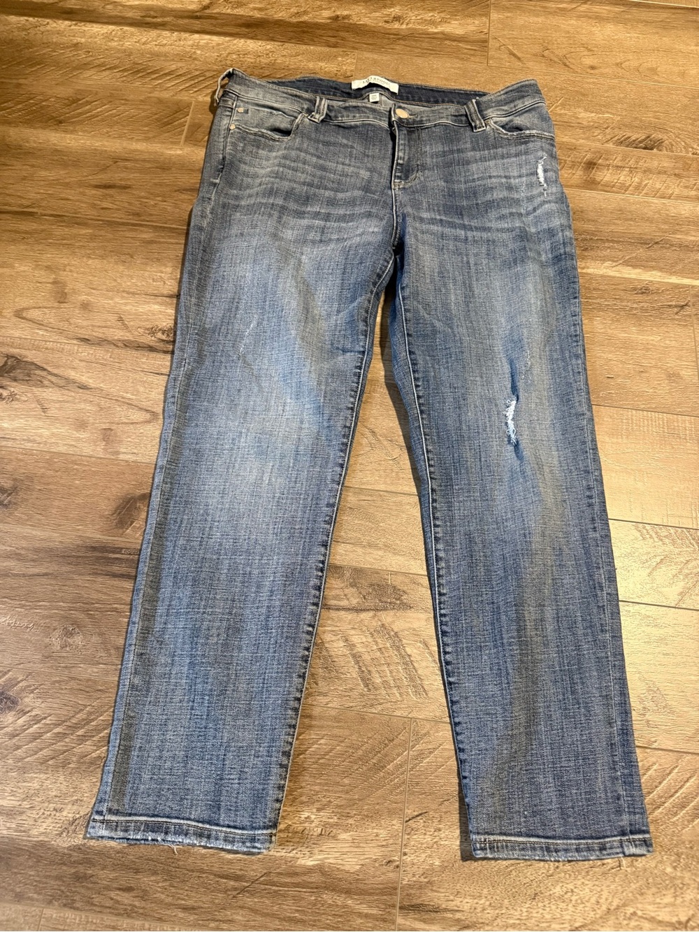 Liverpool Eco Logical Blue Distressed Straight-Leg Jeans Stretch